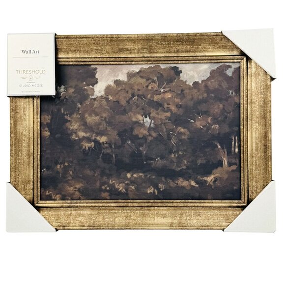 Threshold Studio McGee Forest Art Wall Decor Gold Distressed Frame 16x12 in - Picture 1 of 5